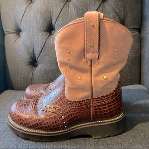 Ariat Fatbaby Boots Womens Size 6 1/2B Gembaby Brown 16427 Pink Suede Tops.